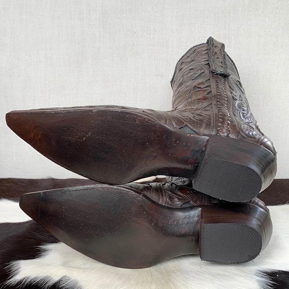 SOLD OLD GRINGO BOOT STAR Tooled Leather Handmade Brown Cowboy Western Boots 10 - Picture 8 of 14